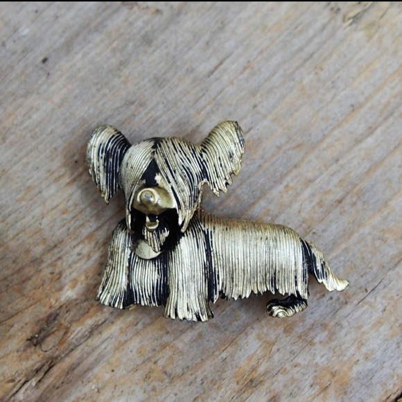 Vintage Jewelry - Adorable Vintage Skye Terrier Brass Brooch